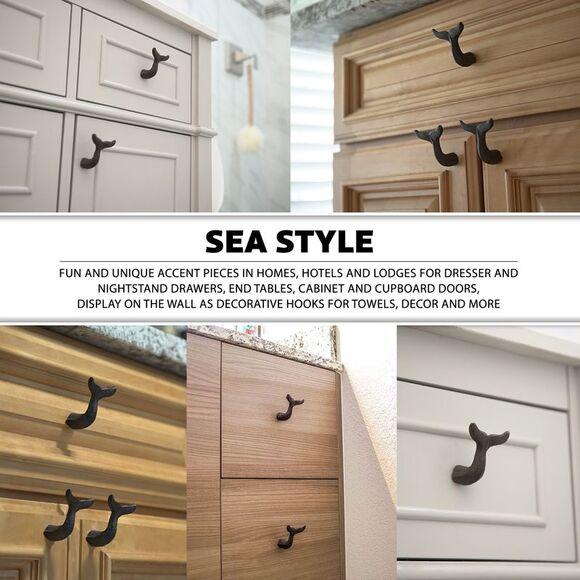 White Cast Iron Whale Tail Drawer or Cabinet Door Pulls Set of 12 - Picture 3 of 9
